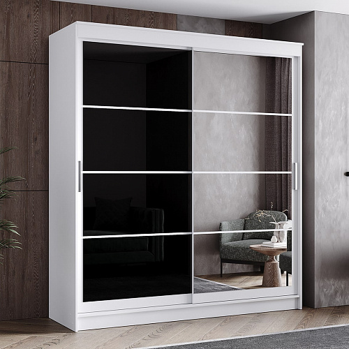 Шкаф-купе ГРАНД 1 2,0 Белый гладкий/Зеркало/Лакобель черный