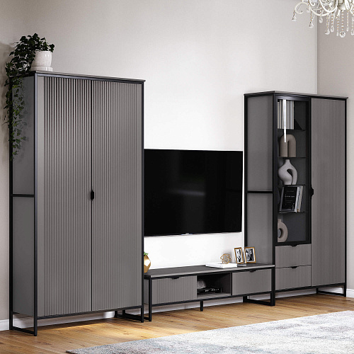 Тумба Нора с 2 ящиками гостиная Металл Бруклин/Графит