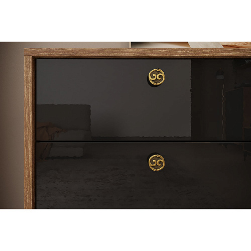 Комод НК BRASS КМ-1 Каштан Арвадона/Черный глянец