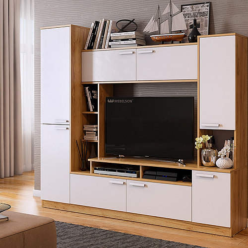 Стенка Токио дуб крафт золотой/белое дерево