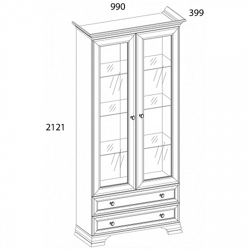 Шкаф с витриной 2V2S TIFFANY Белый