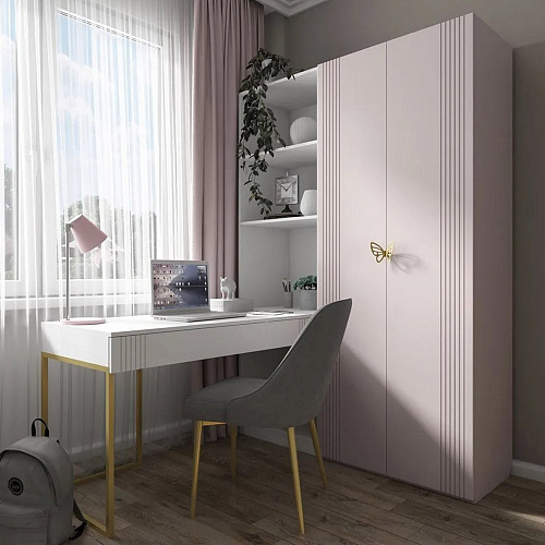 Стол со стеллажом Мишель Белый супер/Золото