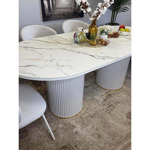 Стол обеденный Kenner LD2000 белый/керамика мрамор золотой