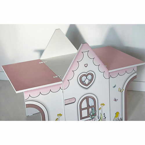 Стол Домик белое дерево/розовый