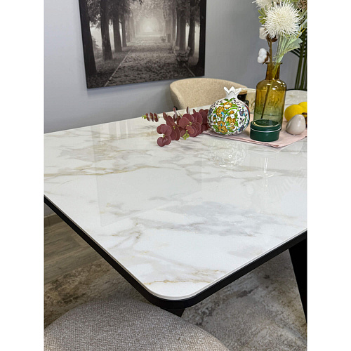 Стол обеденный Kenner DL1600 черный/керамика мрамор белый глянец