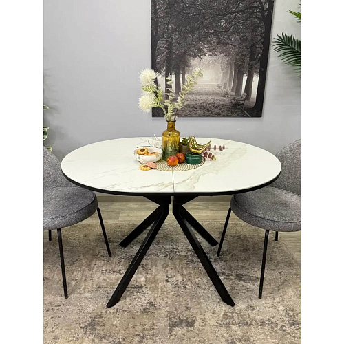 Стол обеденный Kenner DO1200 черный/керамика мрамор белый