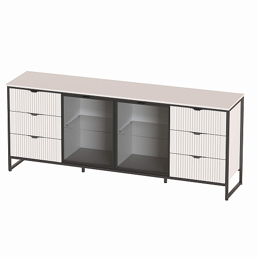 Комод Нора-2 2 двери и 6 ящиков с витринами Персидский жемчуг