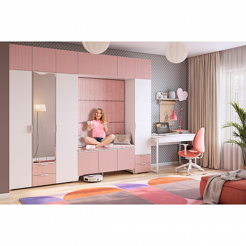 Шкаф трехдверный Зефир 109.02 белое дерево/пудра розовая (эмаль)