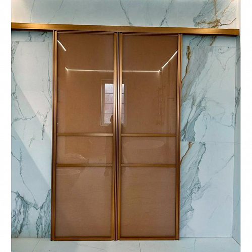 Раздвижные перегородки в проем 2-х дверная 1200х2300 золото/стекло лакобель