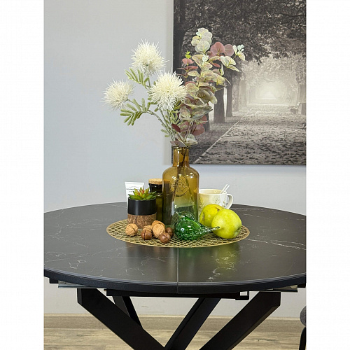 Стол обеденный Kenner R900 черный/керамика мрамор черный