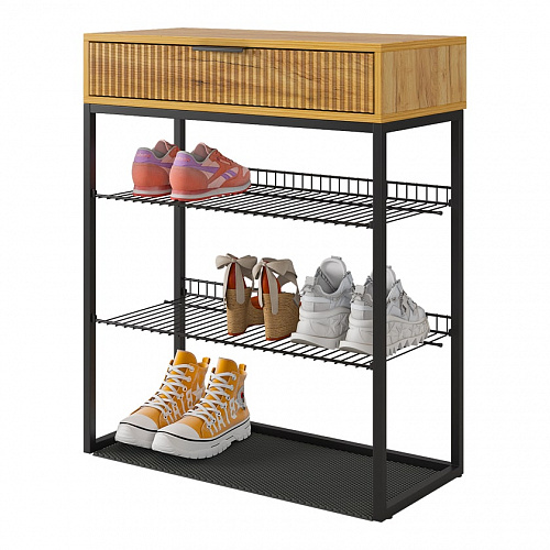 Обувница Вельвет дуб крафт золотой/черный муар