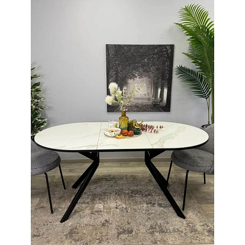 Стол обеденный Kenner DO1200 черный/керамика мрамор белый