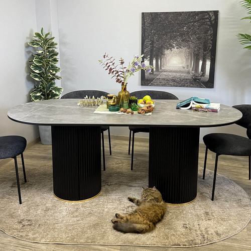 Стол обеденный Kenner LD2000 черный/керамика мрамор серый