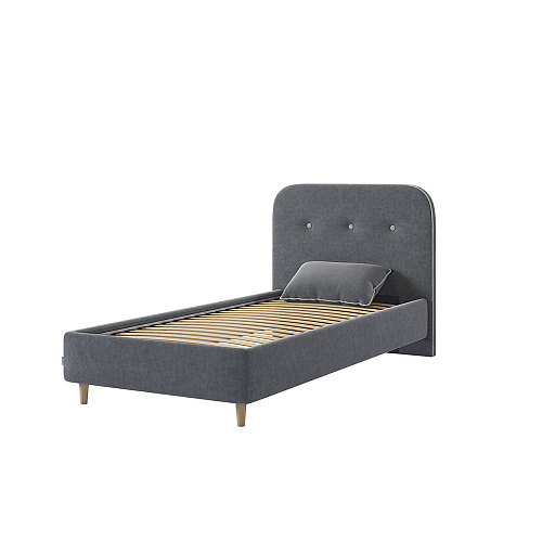 Кровать односпальная Лео 90х200 графит/галька (велюр)
