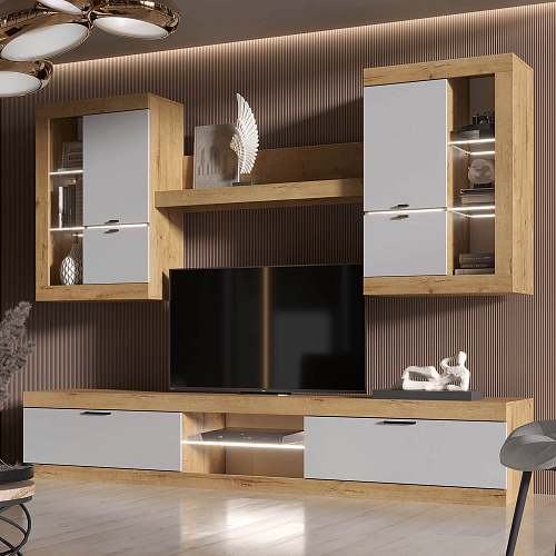 Гостиная ПРАГА №3 Дуб вотан/Белый гладкий