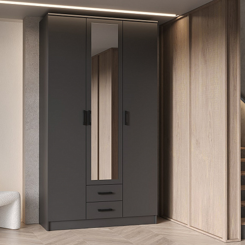 Шкаф Трио с зеркалом Графит