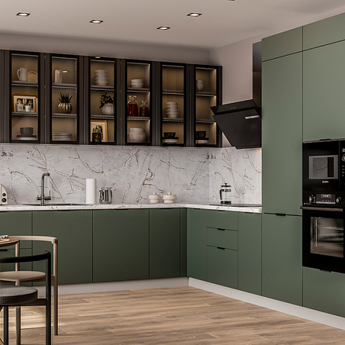 Кухонный гарнитур Ройс 3200х2800 Оливково-зеленый