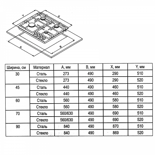 Встраиваемая варочная панель газовая EVELUX HEG 650 BG
