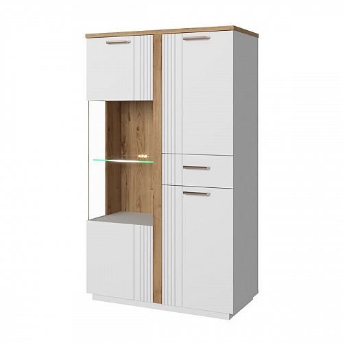 Шкаф с витриной MATEO 1V2D1S P Белый/Дуб наварра