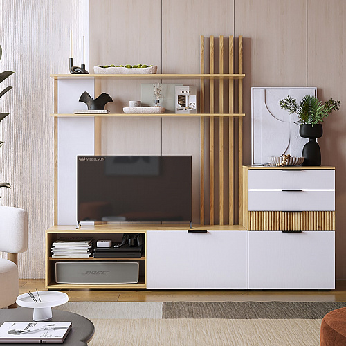 Гостиная Бери К3 дуб крафт золотой/белое дерево