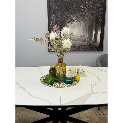 Стол обеденный Kenner BR1200 черный/керамика GLORIA WHITE