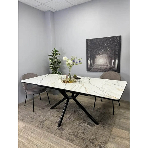 Стол обеденный Kenner DM1550 черный/керамика мрамор золотой