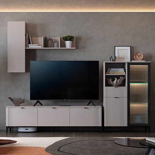 Гостиная Рич К3 кашемир/фрапучино матовый/черный