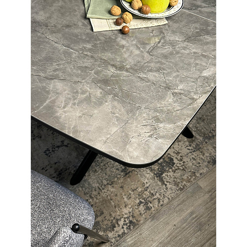 Стол обеденный Kenner DF1250 черный/керамика мрамор серый глянец