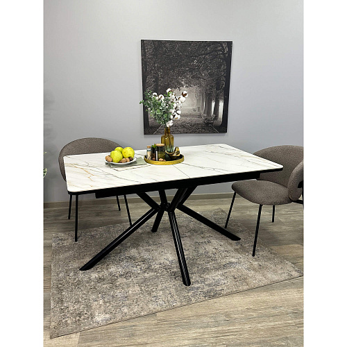 Стол обеденный Kenner DM1400 черный/керамика мрамор золотой