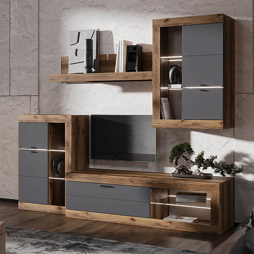 Гостиная ПРАГА №2 Дуб делано/Графит софт