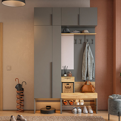 Прихожая Баско К6 графит/дуб крафт золотой