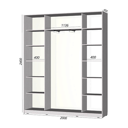 Шкаф-купе Старт 3-дверный с 3-мя зеркалами со вставками 2000 (высота 2400, глубина 450)