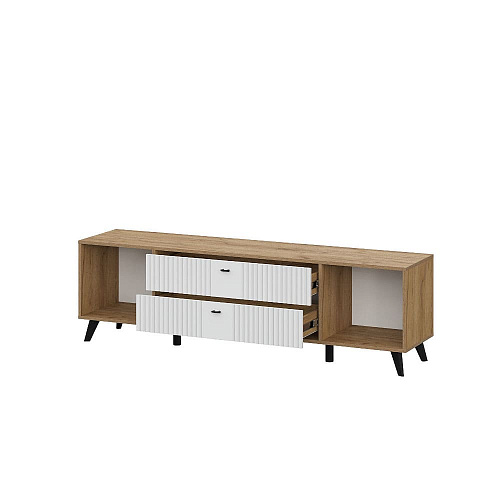 Тумба для телевидеоаппаратуры Милан с ящиками Дуб Золотой/Белый матовый