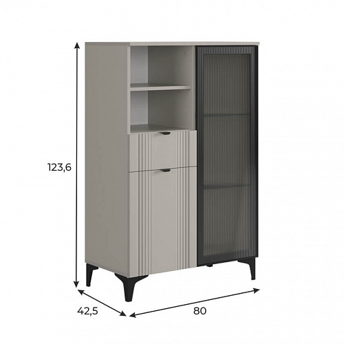 Комод Рич 2 со стеклом кашемир/фрапучино матовый/черный