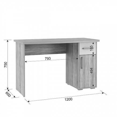 Стол компьютерный Лайт-1 дуб сонома/белый