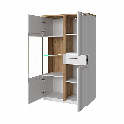 Шкаф с витриной MATEO 1V2D1S P Белый/Дуб наварра