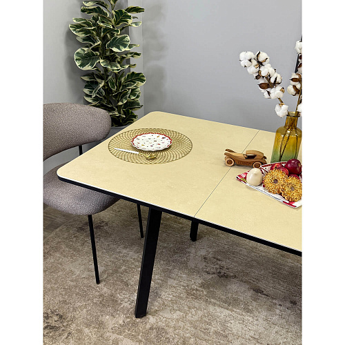 Стол обеденный Kenner AK1200 черный/керамика OKARA LIGHT YELLOW