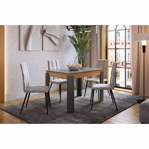 Стол обеденный раздвижной Гермес 2 графит/дуб крафт золотой