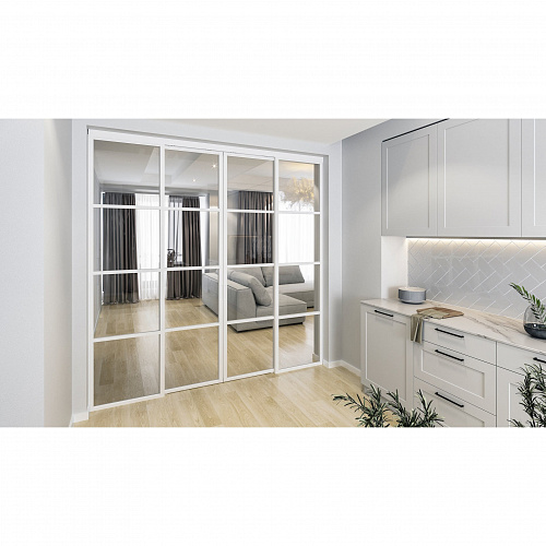 Раздвижные перегородки в проем 4 двери 2300х2500 белый/стекло бронза/сатинат