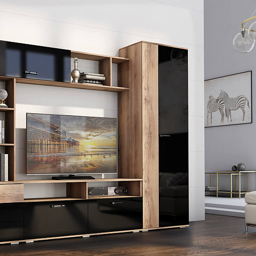 Гостиная Крокус Дуб делано/Черный глянец