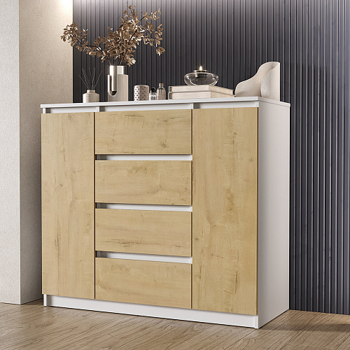 Комод ВЕГА Люкс 2Д-4Я Белый гладкий/Дуб Вотан