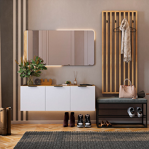 Антресоль трехдверная Бери дуб крафт золотой/белое дерево