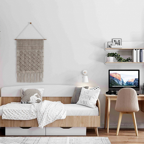 Стеллаж Калгари Дуб натуральный светлый/Белый матовый