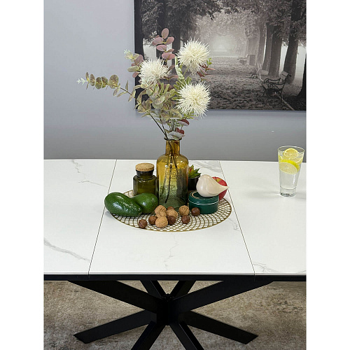 Стол обеденный Kenner BR1400 черный/керамика GLORIA WHITE