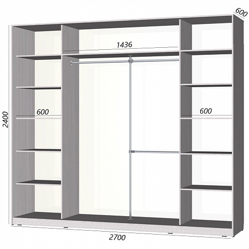 Шкаф-купе Старт 3-дверный без зеркала со вставками 2700 (высота 2400, глубина 600)