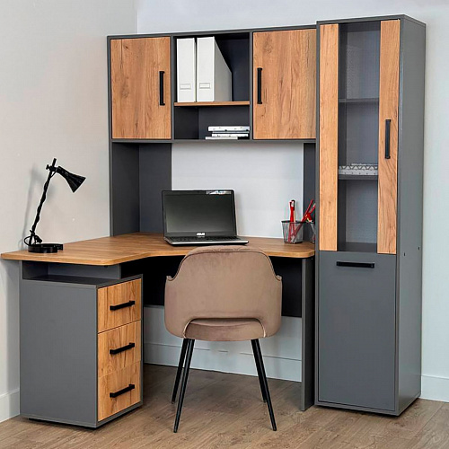 Стол компьютерный Лайт-2 1200 угловой графит/дуб крафт золотой