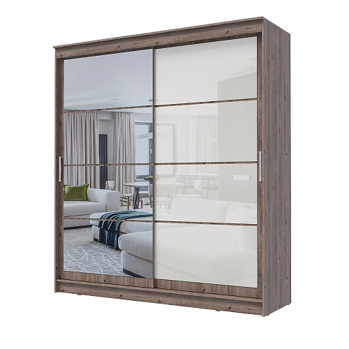 Шкаф-купе ГРАНД 1 2,0 Дуб горный/Зеркало/Лакобель белый