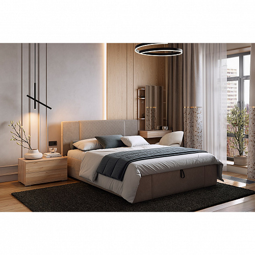 Кровать с подъемным механизмом Хлоя 160х200 латте (велюр)