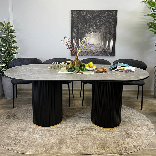 Стол обеденный Kenner LD2000 черный/керамика мрамор серый