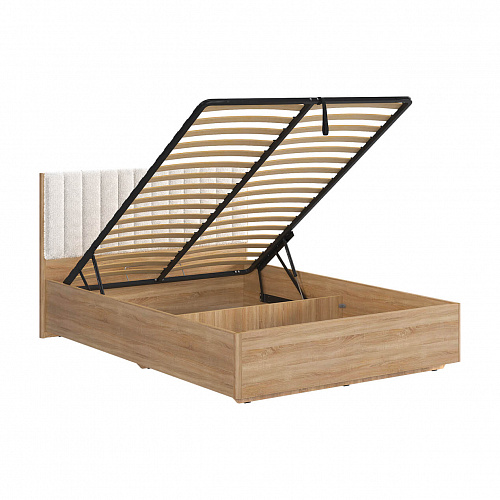 Кровать с подъемным механизмом Юлия 140х200 дуб сонома/белый (плюш)